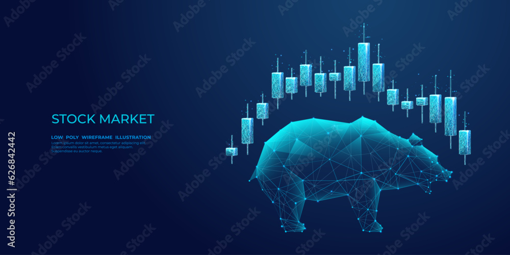 Aufkleber japanese candlesticks and bear on a technology blue background. stock market exchange or financial t