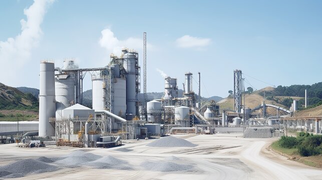 Cement factory empty and without activity due to the industrial and labor crisis during confinement, with generative ai