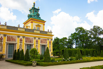 Facade of baroque royal Wilanow Palace in Warsaw, Poland. It was  residence of King John Sobieski III, 17th century city landmark.