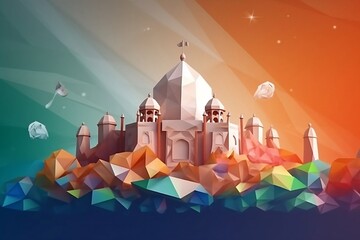 india independence day with paper art and 3d low poly graphic, generative AI