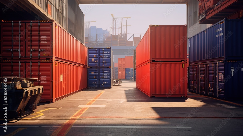 Poster container box in warehouse in shipping port with generative ai