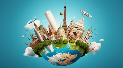 Travel concept with landmarks