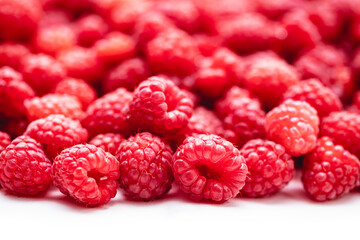 Fresh picked organic raspberries close-up