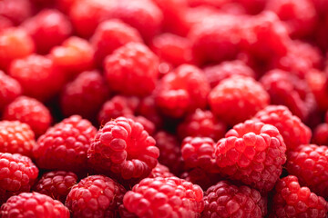 Fresh picked organic raspberries close-up