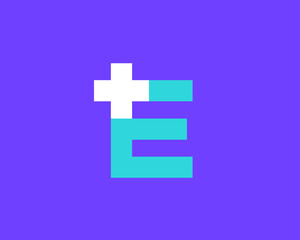 Letter E cross plus medical logo icon design template elements
