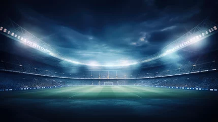 Zelfklevend Fotobehang Stadium lights against dark night sky background. Soccer match lights. AI © brillianata