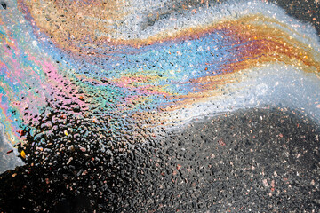 Oil petrol water pollution. Ecological disaster. Slick industry oil fuel spilling water pollution....