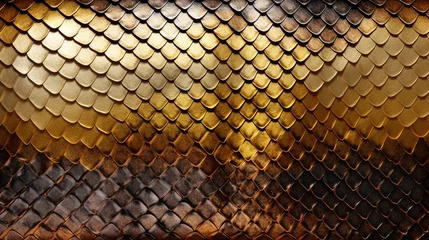 Foto op Plexiglas Macrofotografie Bbackground of the golden skin of a snake, alligator. Dragon scale texture. AI