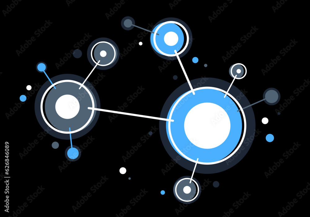 Poster abstract vector technology theme background with connected circles over dark, geometric design linea
