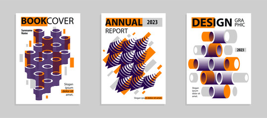 Abstract vector covers and posters with 3D isometric cubes blocks, geometric construction with blocks shapes and forms, print advertisement, magazine or book.