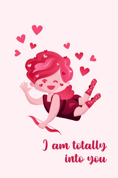 Vertical Greeting card for Valentine s Day with a cubidon. Vector, cartoon style. can be used to create heartfelt and romantic greetings to express love and affection on the special occasion.