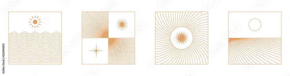 Poster png minimal geometric illustrations set - trendy abstract aesthetic linear compositions, prints, fra