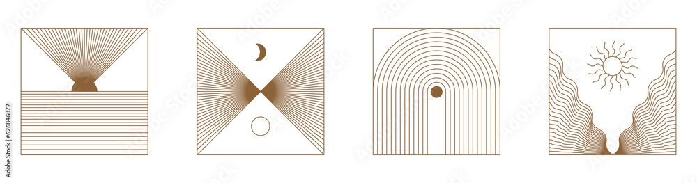 Aufkleber Png minimal geometric illustrations set - trendy abstract aesthetic linear compositions, prints, frames and graphic design elements