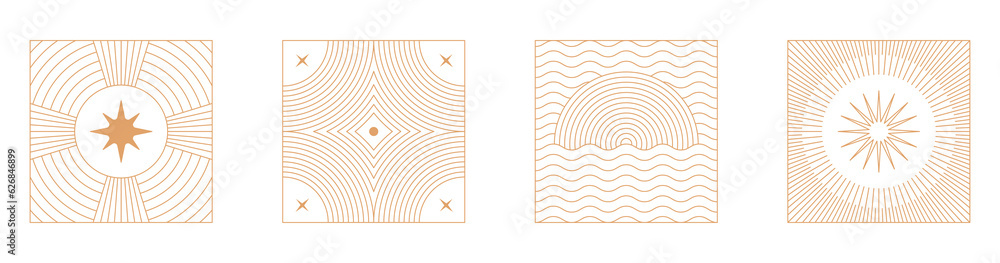 Poster png minimal geometric illustrations set - trendy abstract aesthetic linear compositions, prints, fra