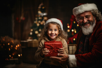 Fototapeta na wymiar Santa's Gift-Giving. Spreading Joy as Santa Claus Delivers Presents to Children. Christmas Spirit AI Generative
