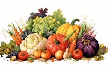 Naklejka na ściany i meble Illustration of Autumn harvest fruits and vegetable. clip art. 