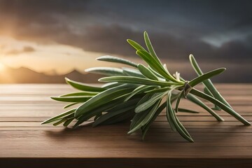 rosemary on wooden table