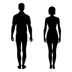 Man and woman standing together silhouette. Full Vector illustration