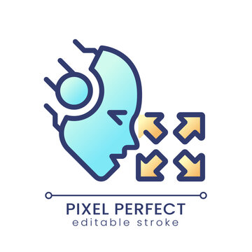 AI moves pixel perfect color gradient icon. Autonomous vehicle. Artificial intelligence software. Self-driving car technology. Isolated RGB vector image. Filled line illustration. Editable stroke