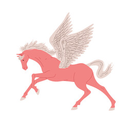 Fantastic horse with wings side view flat style, vector illustration