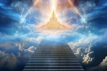 Fototapeta The ladder or the way to heaven, the concept of enlightenment and spirituality.  obraz