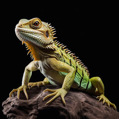 Obraz premium Beautiful big beast lizard looking forward is shown in full length, Ai generated