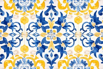 Pattern of azulejos tiles. watercolor illustration style.  - obrazy, fototapety, plakaty