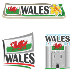 Wales Flag Travel Souvenir Sticker Skyline Landmark Logo Badge Stamp Seal Emblem EPS Illustration