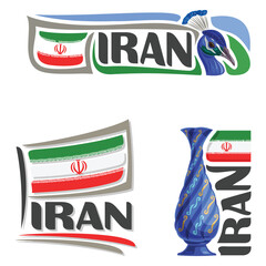 Iran Flag Travel Souvenir Sticker Skyline Landmark Logo Badge Stamp Seal Emblem EPS Illustration