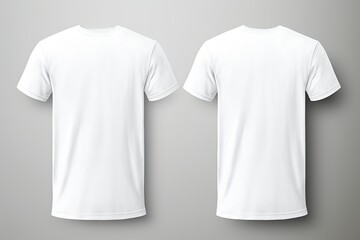 white t-shirt on a gray plain background front and back view - obrazy, fototapety, plakaty