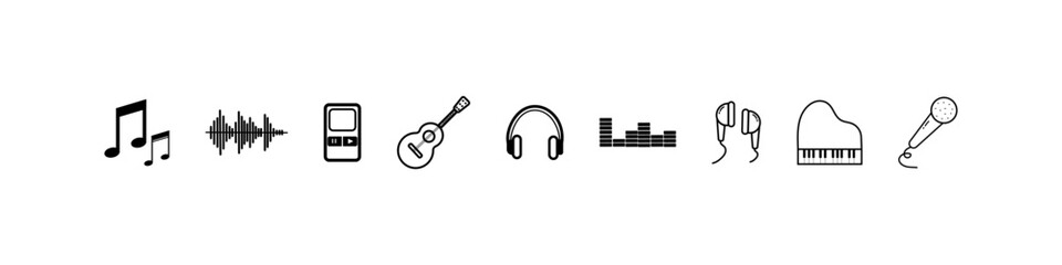 Music icon collection. Icon music in line design. Modern vector icons for music. Vector illustration