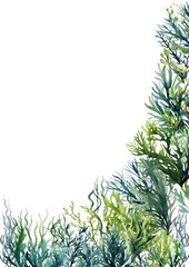 Seaweed underwater plants. Green Laminaria watercolor illustartion isolated on hite background. Nautical © BarvArt