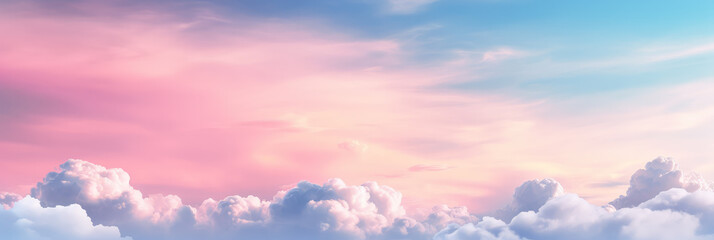 Fototapeta premium Rosa Wolken auf blauem Himmel. Generiert mit KI 