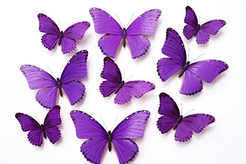 Soaring purple butterflies isolated on white background. Butterfly. Generative Ai