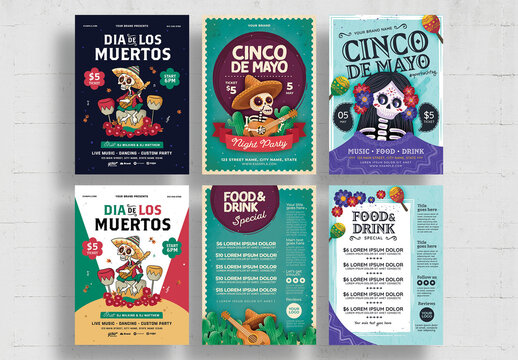 Day of The Dead Dia De Los Muertos Mexican Themed Flyer Poster Layout Set