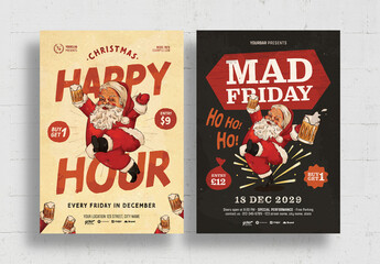 Christmas Happy Hour Mad Friday Flyer Poster Set