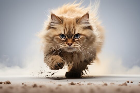 Running Himalayan Cat On White Background. Running Himalayan Cat,White Background,Cat Breeds,Himalayan Cat Physiology,Caring For Himalayan Cats. 