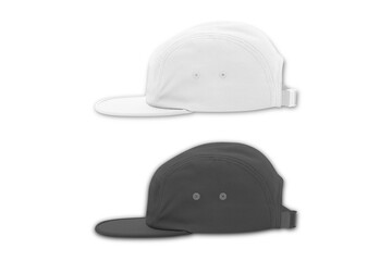 Blank white and black visor plain hat or cap mockup isolated on a white background. 3d rendering.