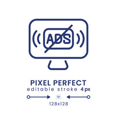 Ad-free streaming linear desktop icon. Uninterrupted viewing. Access payment. Pixel perfect 128x128, outline 4px. GUI, UX design. Isolated user interface element for website. Editable stroke