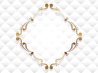 フレームとボタン付きキルティングの背景　横位置　ホワイト＆ゴールド