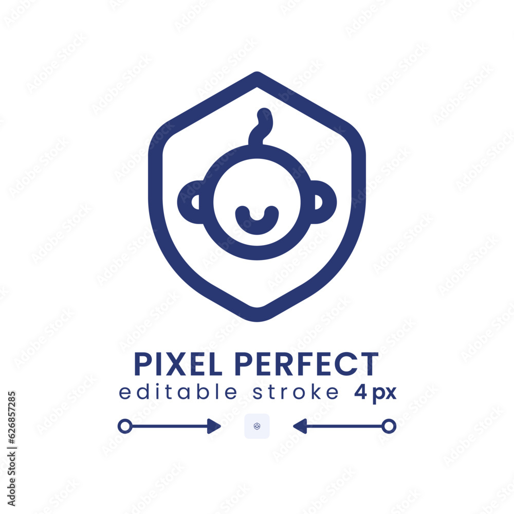 Poster child safety linear desktop icon. parent control. under protection. baby insurance. pixel perfect, o
