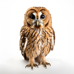 Tawny owl on white background