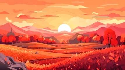 Foto op Aluminium Orange autumn landscape with sunset, generative AI. © puhimec
