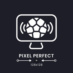Fototapeta premium Sports streaming white solid desktop icon. Television channels. Livestream service. Pixel perfect 128x128, outline 4px. Silhouette symbol for dark mode. Glyph pictogram. Vector isolated image