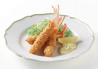 Tempura on White background with clipping path. Popular Japanese foods.