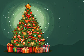 christmas tree with gifts, copy space, banner. Generative ai