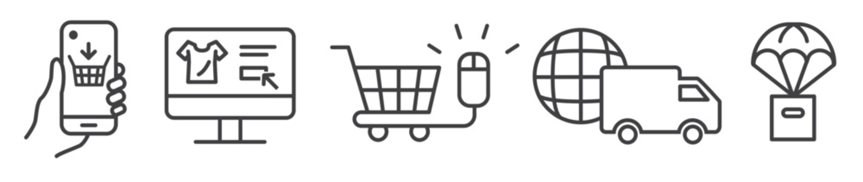 e commerce and online shopping vector line icons - thin line icon collection on white background