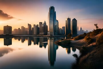 Obraz premium city skyline and sunset in city