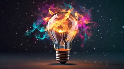 Creative colorful light bulb glowing. Think differently, creative idea. Generative AI
