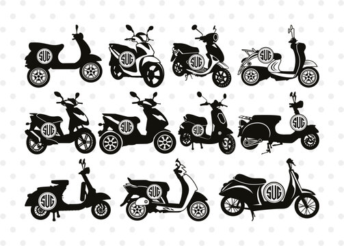 Scooter Circle Monogram, Scooter Silhouette, Scooter SVG, Vespa Svg, Scooter Bike Svg, Motorcycle Svg, SB00050
